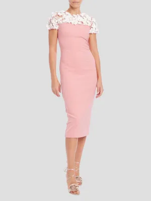 3D Flowers Yoke Dress in Pink