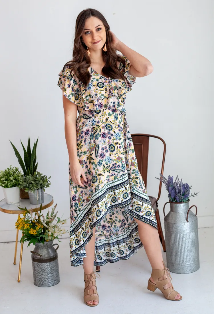 Boho Ruffle Wrap Hi Lo Midi-Final Sale