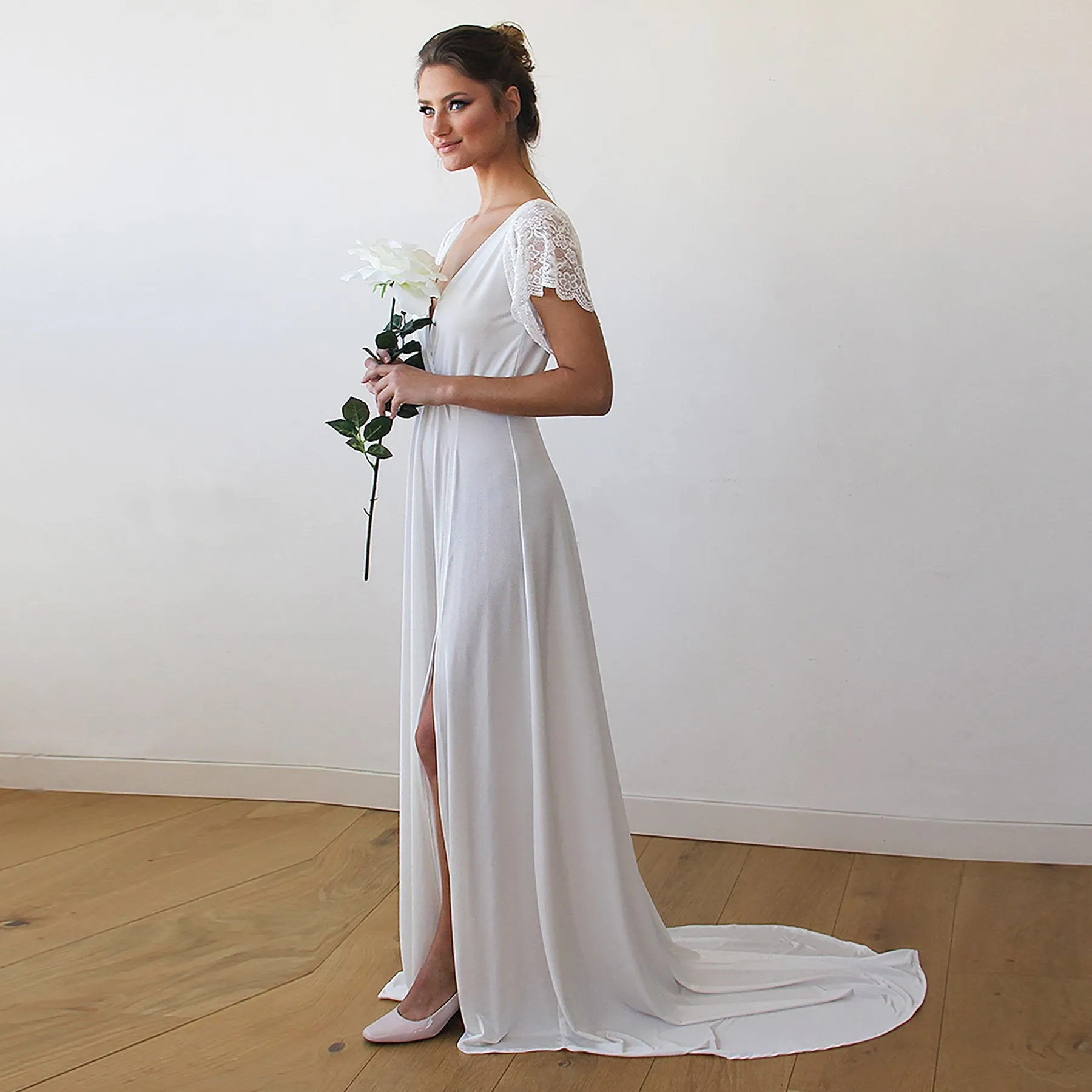 Ivory Wrap Wedding Gown with Train #1163