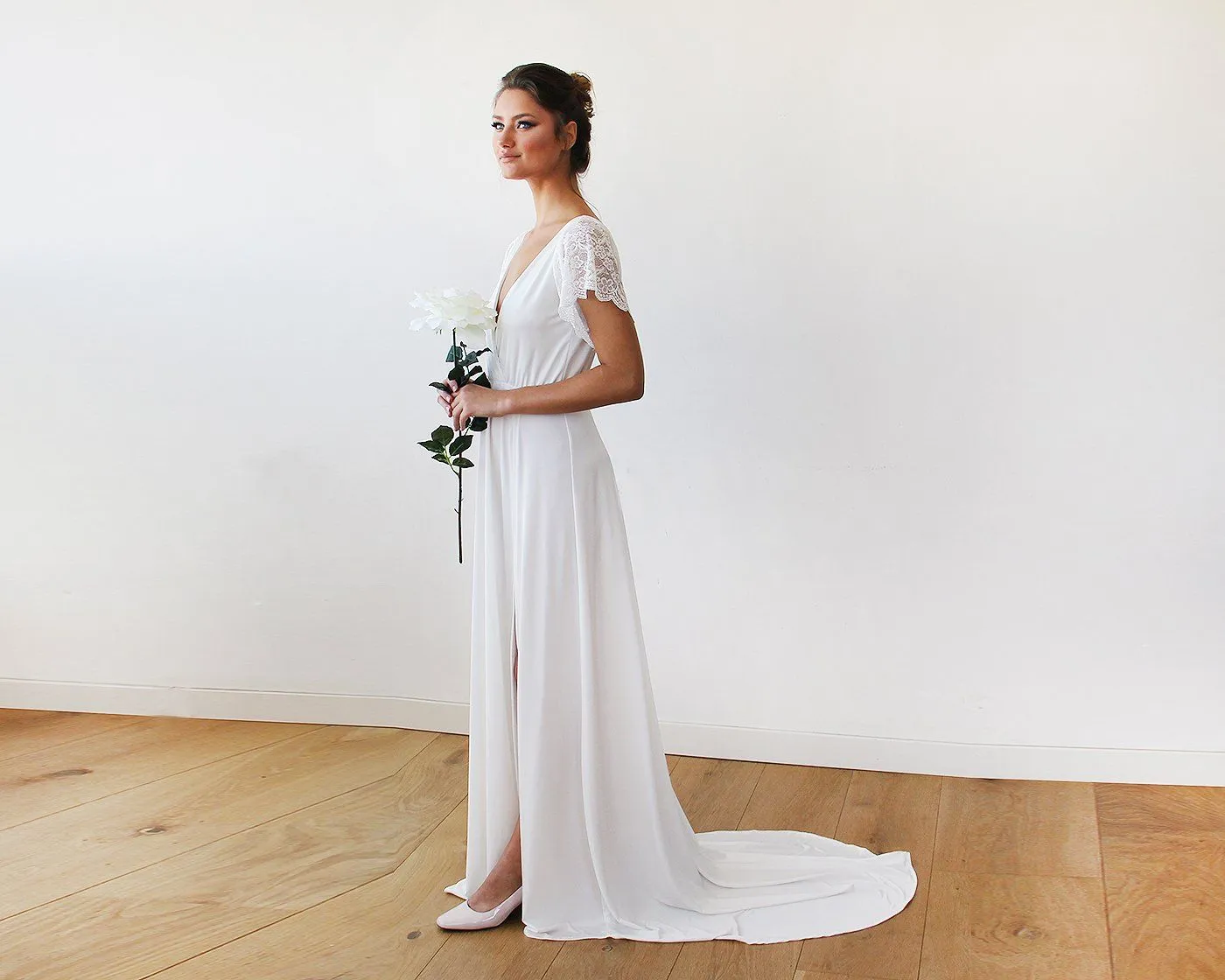 Ivory Wrap Wedding Gown with Train #1163