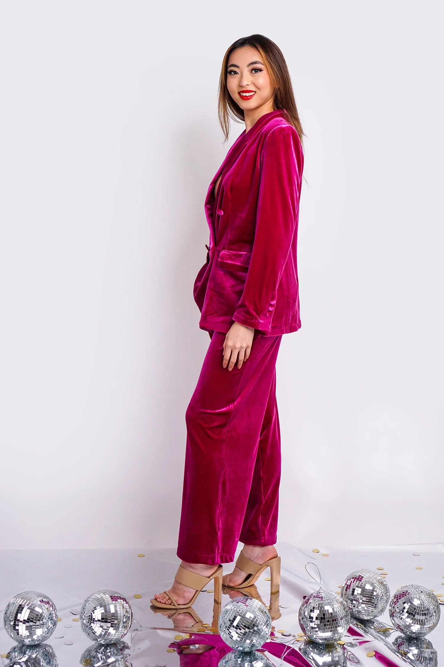 Magenta Velvet Blazer