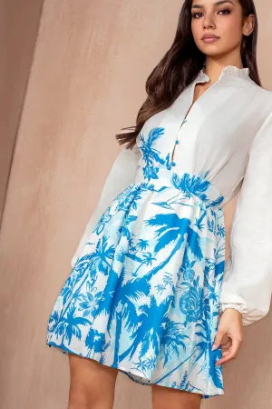 Marley Blue Linen Print Dress