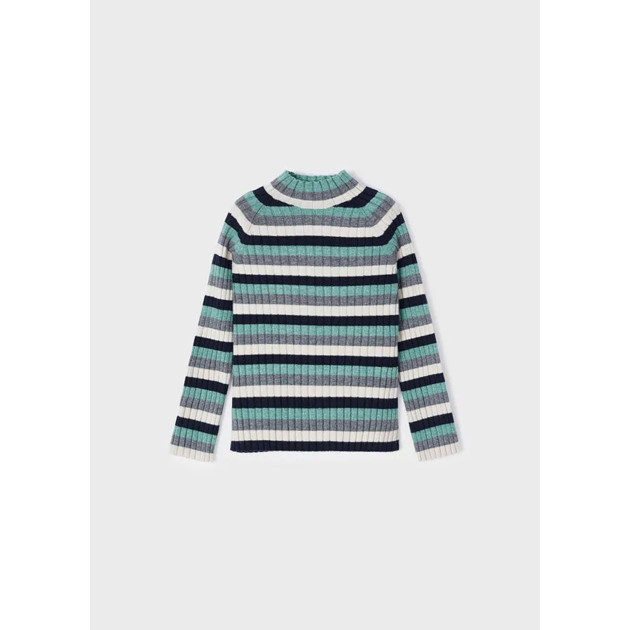 Mayoral Striped Rib Turtleneck Top - Mix Green
