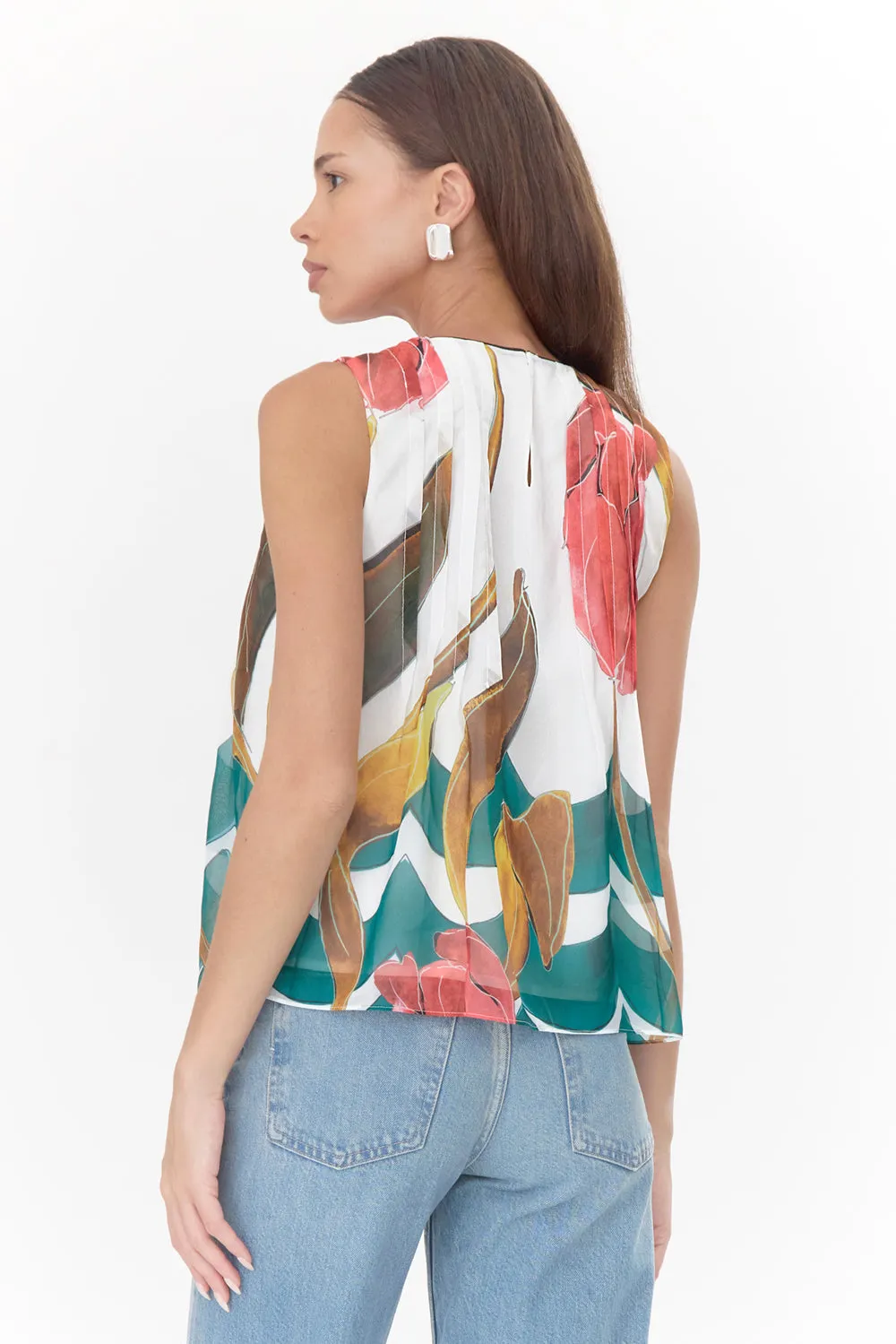 Merida Pintucked Printed Peplum Blouse
