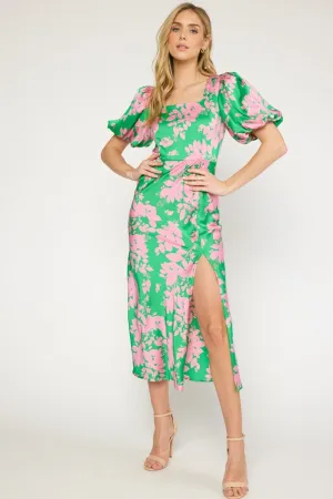 Natasha Satin Floral Print Midi Dress